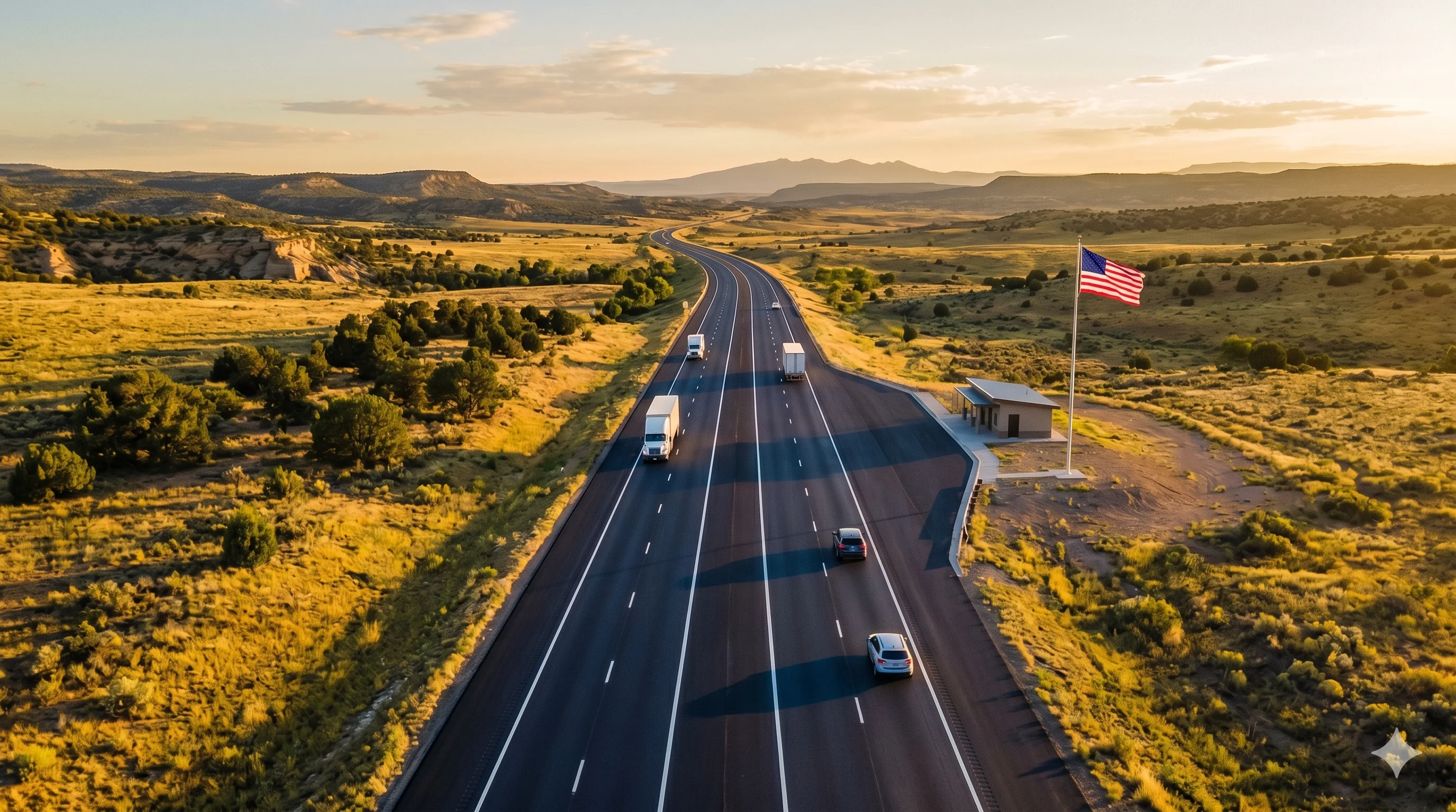 American highway freshly paved with asphalt stretching across the landscape