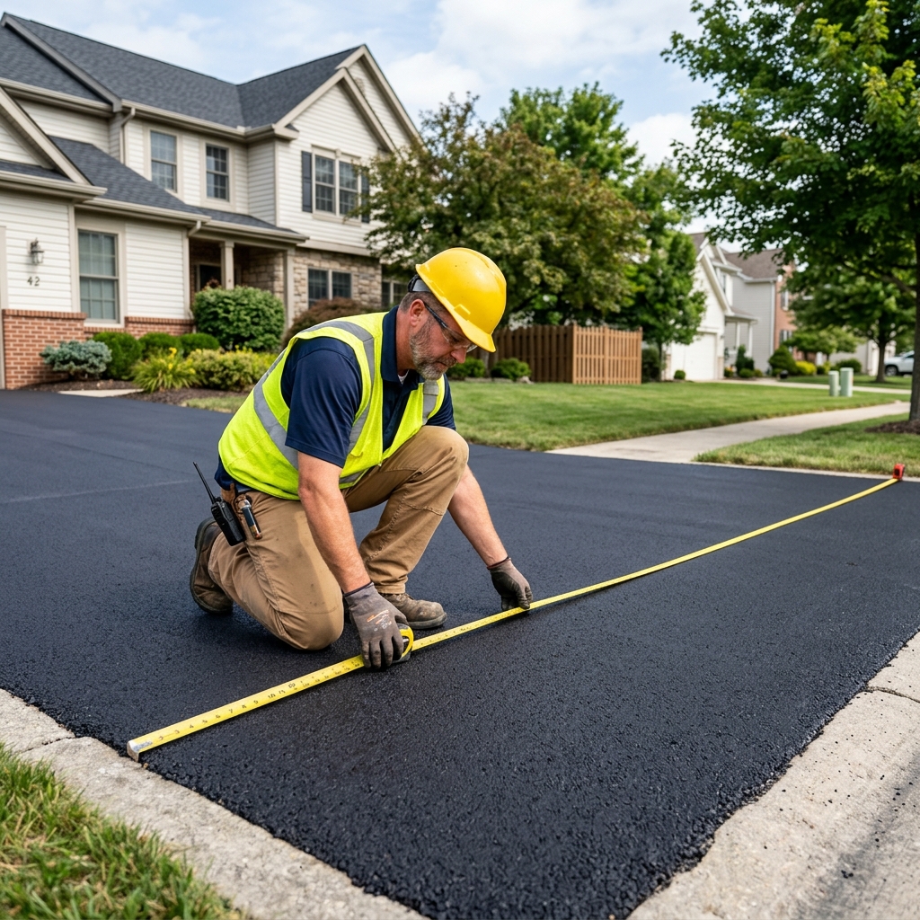 Contractor measuring asphalt driveway cost per square foot — 2026 state-by-state guide