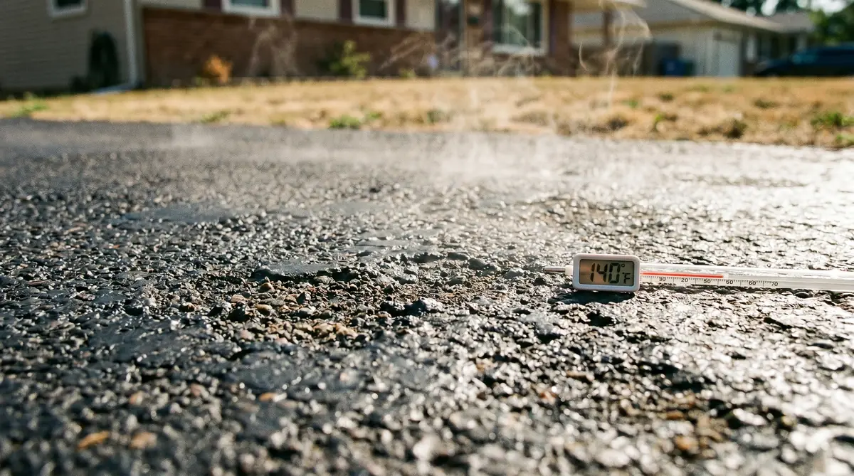 Asphalt driveway surface showing heat shimmer in Louisiana summer