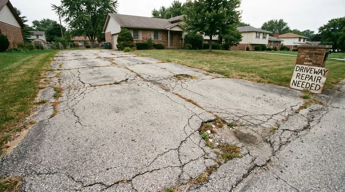 Cracked and deteriorated asphalt driveway needing repair