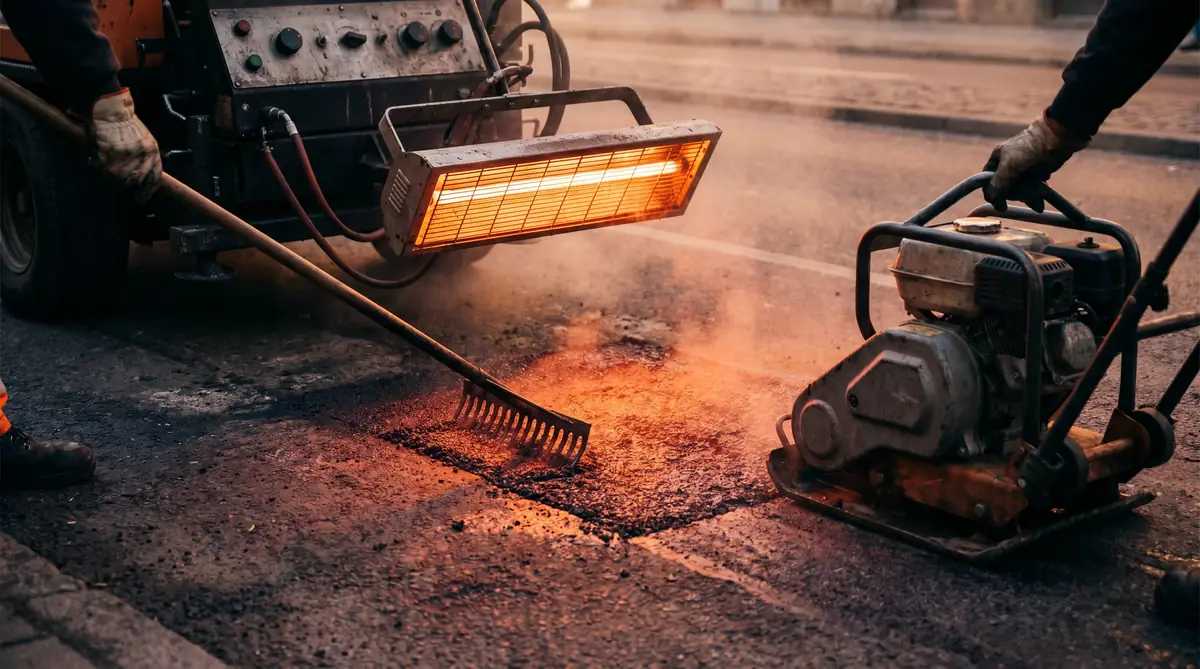 Infrared asphalt repair heating surface for reworking