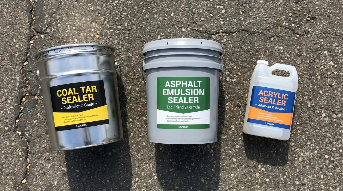 Three types of asphalt sealer for driveways compared — coal tar, asphalt emulsion, and acrylic sealer products