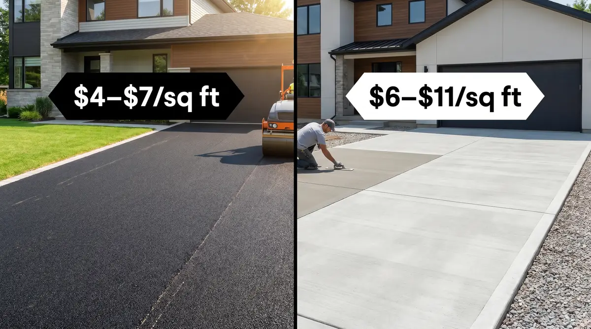 Asphalt vs concrete driveway cost comparison 2026