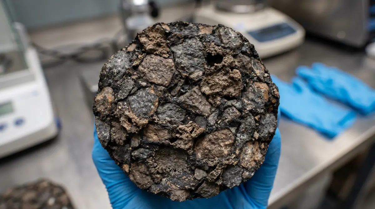 Stone matrix asphalt core sample showing coarse aggregate skeleton